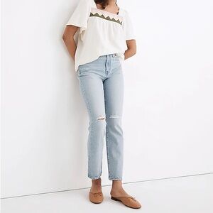 Madewell The High-Rise Slim Crop Boyjean in Dumas Wash: Ripped Edition 30 P782